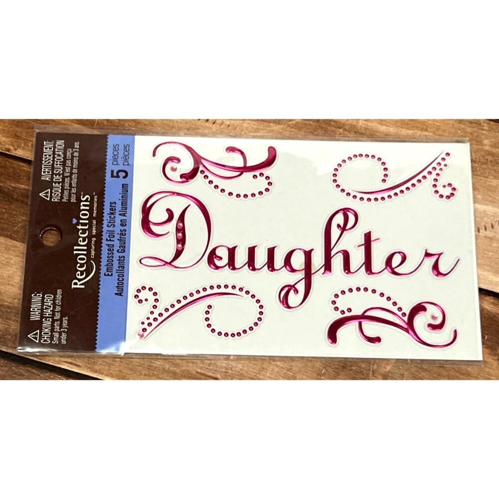 RECOLLECTIONS 141574 DAUGHTER EMBOSSED FOIL PINK STICKER SET OF 5